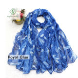 2018 New Dyed Shawl Printed with Feather Fashion Lady Silk Scarf