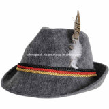 Grey Felt Alpine Oktoberfest German Bavarian Costume Hat with Feather