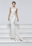 Ivory Applique Beading Satin Chiffon Mermaid Bridal Evening Dresses