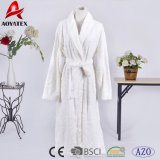New Design White Flower Loop Cut Flannel Fleece Bathrobe Sleepwear
