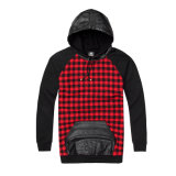 Red Plaid Patch Leather Hoodies Hooded Big Pockets