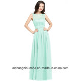 Chiffon Lace Bridesmaid Dresses Long A-Line O-Neck Zipper-up Floor Length