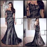 Black Prom Dress 3/4 Lace Sleeves Formal Gown Mother Evening Dress B218
