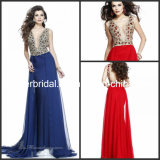 Plunging V-Neck Beaded Prom Celebrity Gowns Jewelry Party Evening Dresses E13194