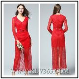 China Wholesale Ladies Women Red Long Lace Evening Dress