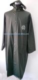 Dark Green Long PU Raincoat with Reflective Strip and Logo