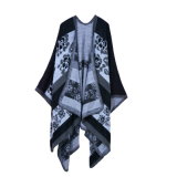 Women's Color Block Open Front Blanket Poncho Geometric Cashmere Cape Thick Warm Stole Throw Poncho Wrap Shawl (SP212)