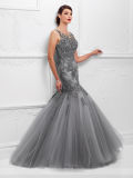 Amelie Rocky Silver Grey Applique Beads Mermaid Evening Dress Formal Gown