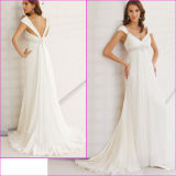 Cap Sleeves Chiffon Wedding Dress V-Neck Empire Beach Bridal Gown H022