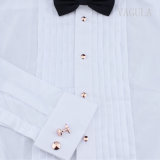 VAGULA Jewelry Gold Plated Tuxedo Fibre Cufflinks Studs 6PCS Set Cuff Links