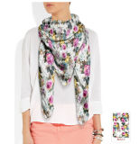 Floral Pattern Pure Silk Scarf with Different Fabrics