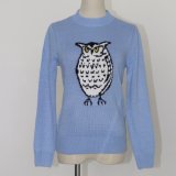 Ladies' Fashion Popular Awl Intarsia Sweater with Long Sleeves and Round Neck