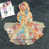 New Lady Fashion Silk Scarf with Feather Printed Beach Shawl