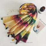 Colorful Thick Polyester Lady Scarf with Tassels (HWS45)