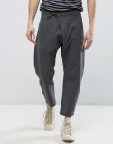 Drop Crotch Trousers with Leather Belt in Grey