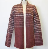 Women Patterned Open Cardigan Sweater with Pocket