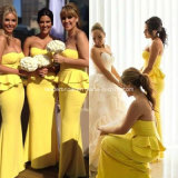 Yellow Evening Ladies Fashion Dress Mermaid Flouncing Bridesmaid Dresses Z4026