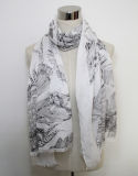 Lady Leaves Printed Fashion Cotton Polyester Voile Silk Scarf (YKY1065)