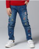 Fashion Cute Kids Boy's Denim Jeans with Printing and Embroidery