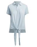 Custom Women's Tie-Front Polo Shirt in Light Blue