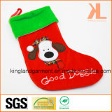 Quality Embroidery/Applique Velvet Good Doggie Dog Style Stocking for Decoration
