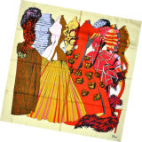 Lady Fashion Printed Square Twill Silk Scarf (HC056-2)