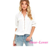 Fashion White Long Sleeve Lace-up Top