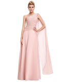 One Shoulder Evening Dress Long Pink Dress with Ruched Bodice