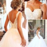 Pearls Straps Bridal Gowns Tulle Puffy Custom Made Wedding Dress G1792
