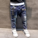 Popular Children's Denim Trousers Kids Dark Blue Designed Jeans