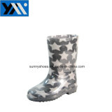 Star Printing Fabric Transparent PVC Rain Boots Kids Shoes