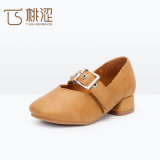 Kids Fashion Genuine Leather Buckle Strap Rough with Girls Shoes