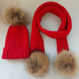Wool Knitting Hat Matched Color Fur POM Poms Bobble Hat