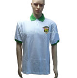 White Polo Shirt with Green Collar and Embroidery Logo