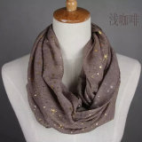 Women Fashion Gold Stamping Cotton Voile Infinity Scarf (YKY1089-3)