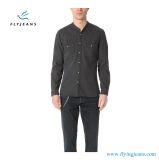 New Syle Collarless Imitation of The Old Black Denim Shirts by Fly Jeans