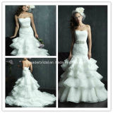 White Strapless Bridal Gown Bead Layered Wedding Dress Ya96
