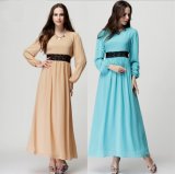 D1162 Summer Long Sleeve Pearl Chiffon Muslim Dress Fashion Wear Abaya Retail