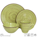 16PCS Antiqute Green with Brush Ceramic Dinner Set