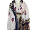 Custom Silk Printed Scarf with Floral Embroidery