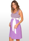 Radiant Orchid Striped Bamboo Fabric Maternity Dress
