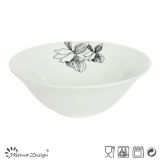 White Porcelain with Decal Flower Opened Bowl