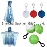 PVC Raincoat Disposable Portable Rain Poncho Keyring Ball Raincoats