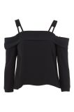 2017 Sexy Black Women Tie Back Could Shoudler Long Sleeve Blouses Top