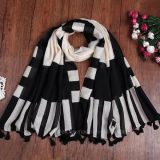 Black Geometic Printing Thick Polyester Fashion Scarf (HT04)