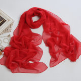Lady Fashion Polyester Chiffon 30d Silk Scarf in Plain Colors (YKY1002)