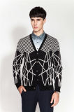 Cashmere Wool V Neck Patterned Knitted Men Cardigan with Button