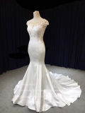 Aolanes Mermaid Italy Satin Back Skin Color Tulle Wedding Dress