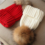 Stylish POM POM Winter Knit Hats with Natural Real Raccoon Fur Balls