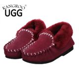 Classic Moccasin Sheepskin Fur Home Shoes for Women in Red